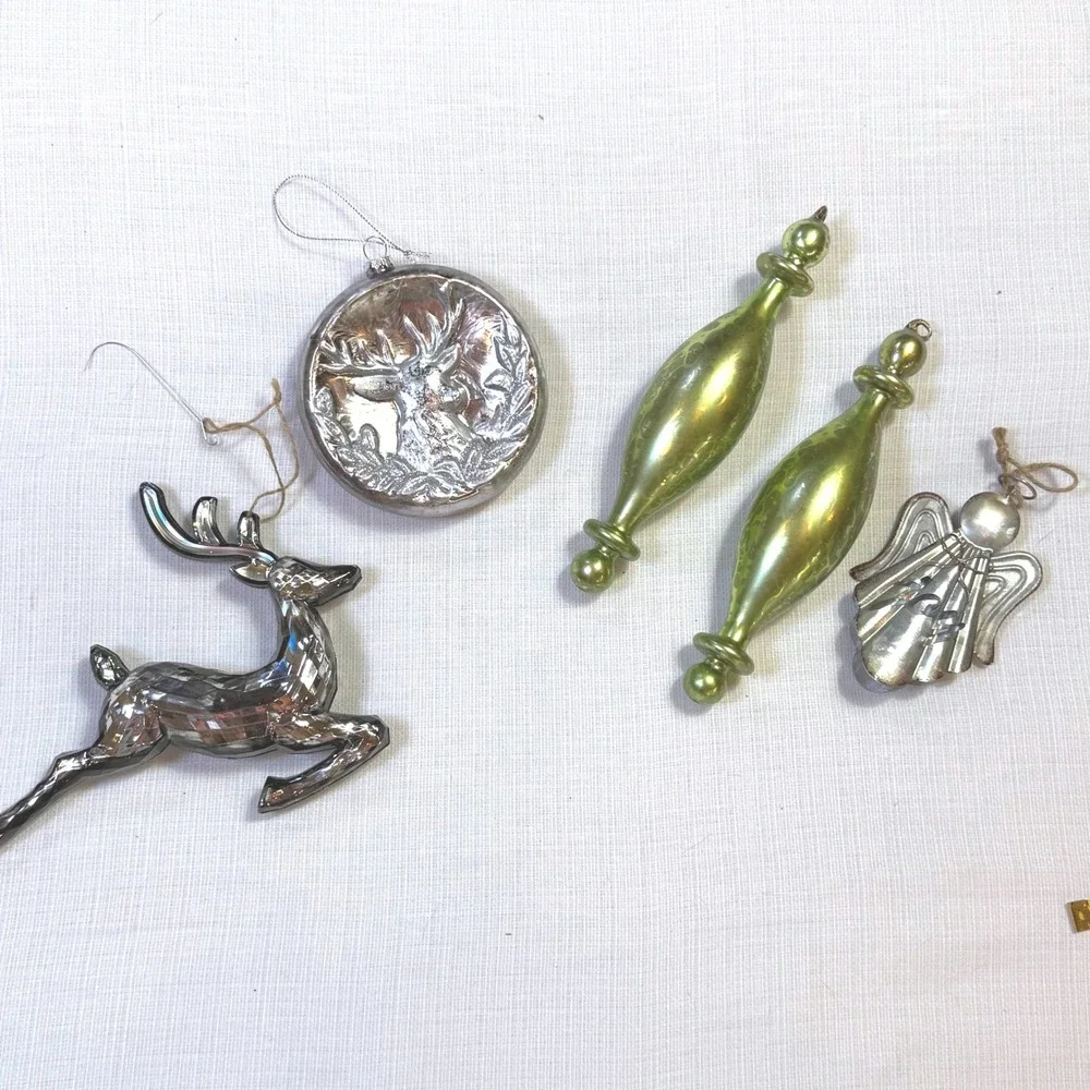 Vintage Christmas Ornaments Glass‎ Finials Silver Deer Angel Mid Century Lot